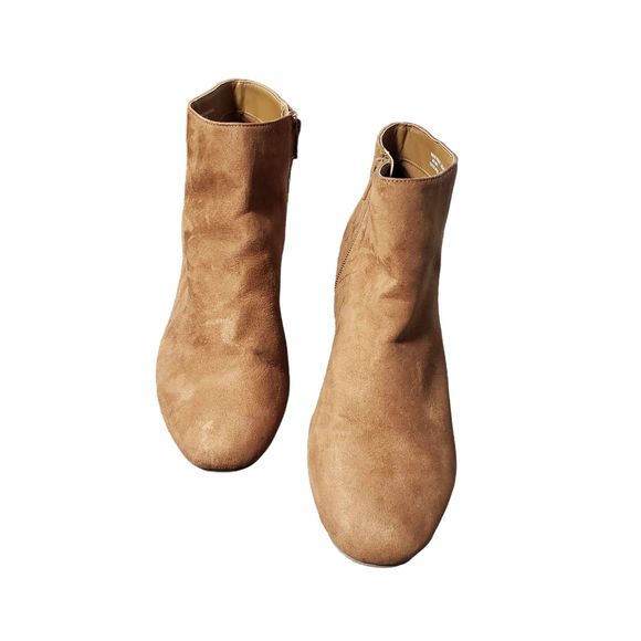 Arizona Paisley 10M Tan Sparkly Low Heel Zippered Booties Boots AS IS NO Box - Picture 7 of 10